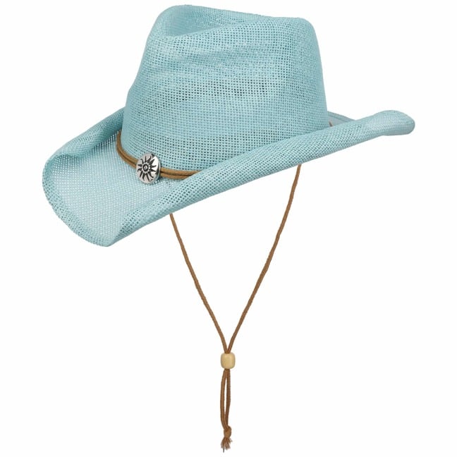 Chapeau Western Scippis Wellington Paille Naturelle – Bandeau Turquoise, NEUF
