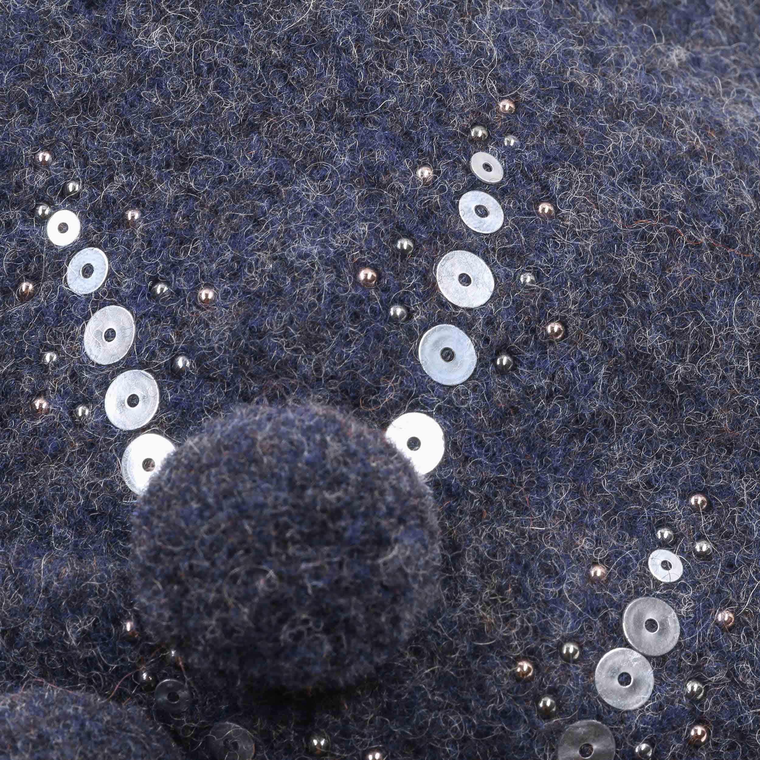 Robe Pull Maje Courte En Laine Angora Bleu Foncé Avec Sequins - Taille 38
