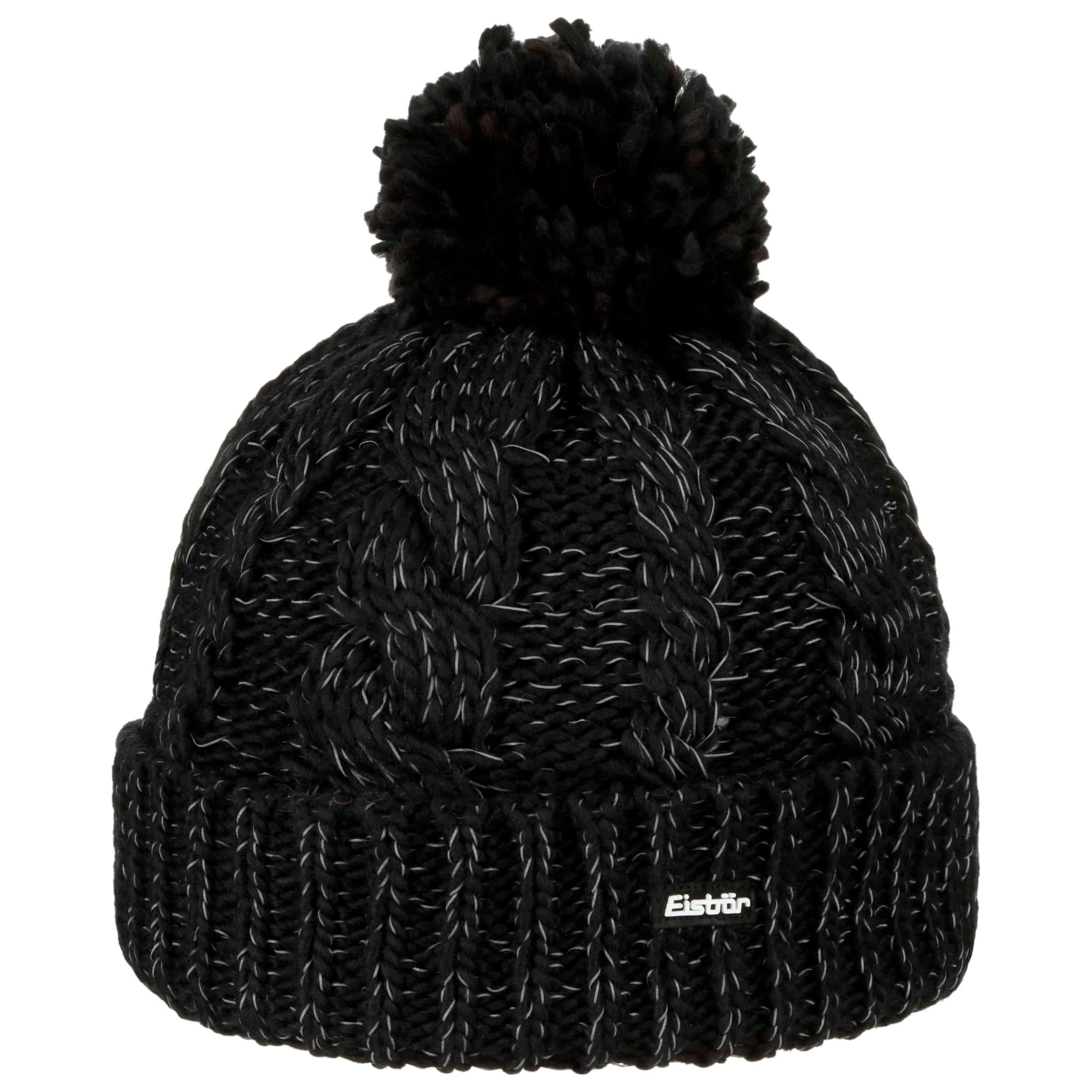 Bonnet Luge Noir à Pompon – Tricoté Doux Et Uni – Marque HaT