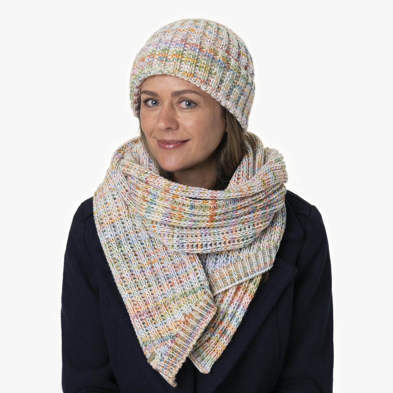 Bonnet tricoté multicolore femme