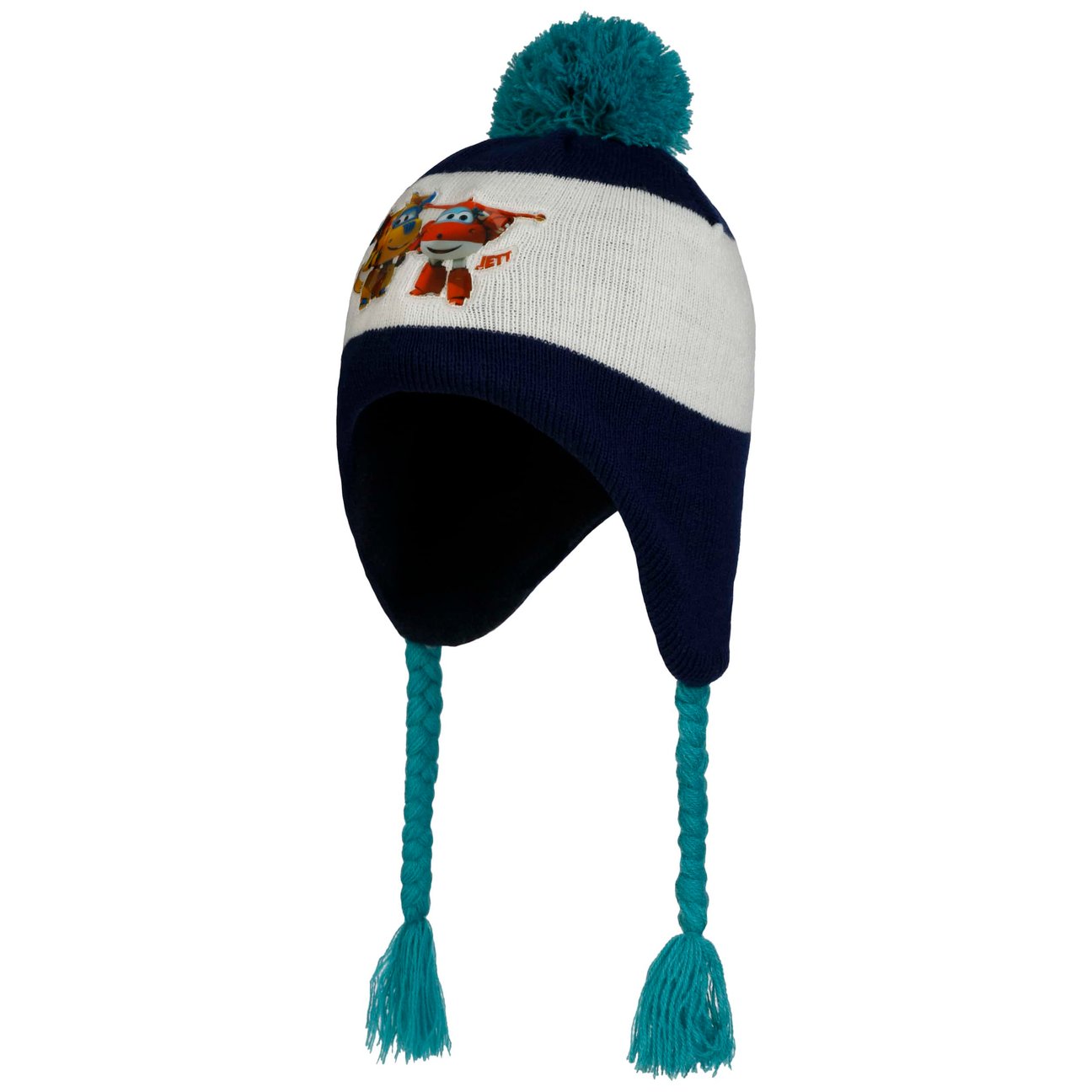 Bonnet Enfant Trollkids Hafjell - Pompon Rayures Bandeau Polaire 52-56 Bleu Nuit