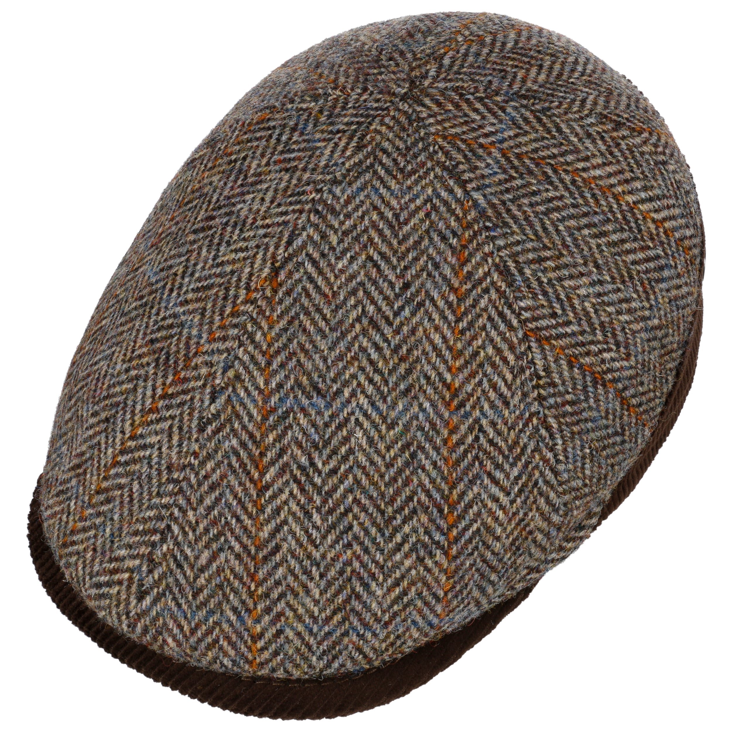 Jaxon & James - Casquette Plate En Harris Tweed Chevrons Lundale Olive-marron - Tweed écossais Tissé Main