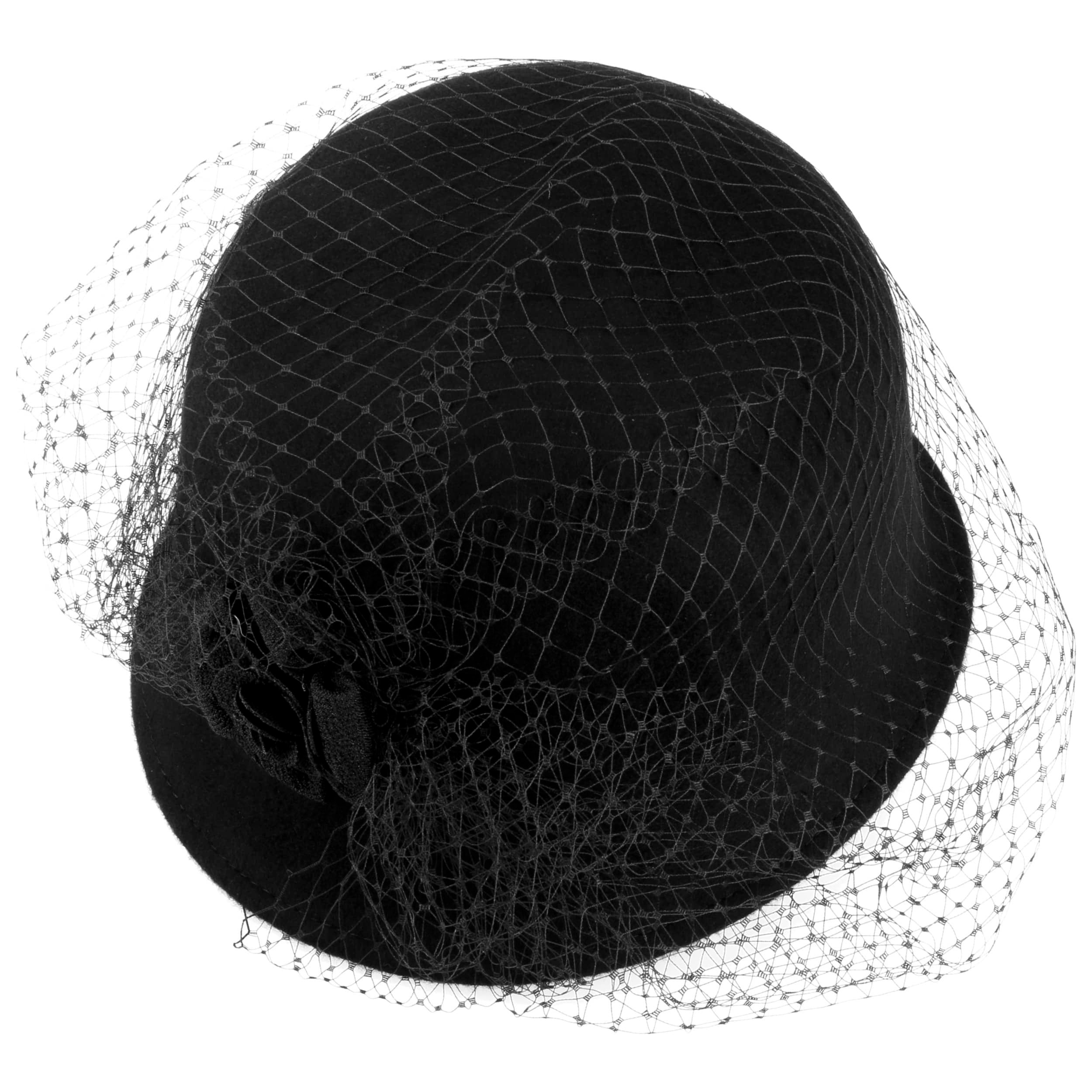 Chapeau Cloche Femme En Feutre - Style Vintage Années 20 Avec Voile Et Fleur - Tour De Tête 56-58 Cm