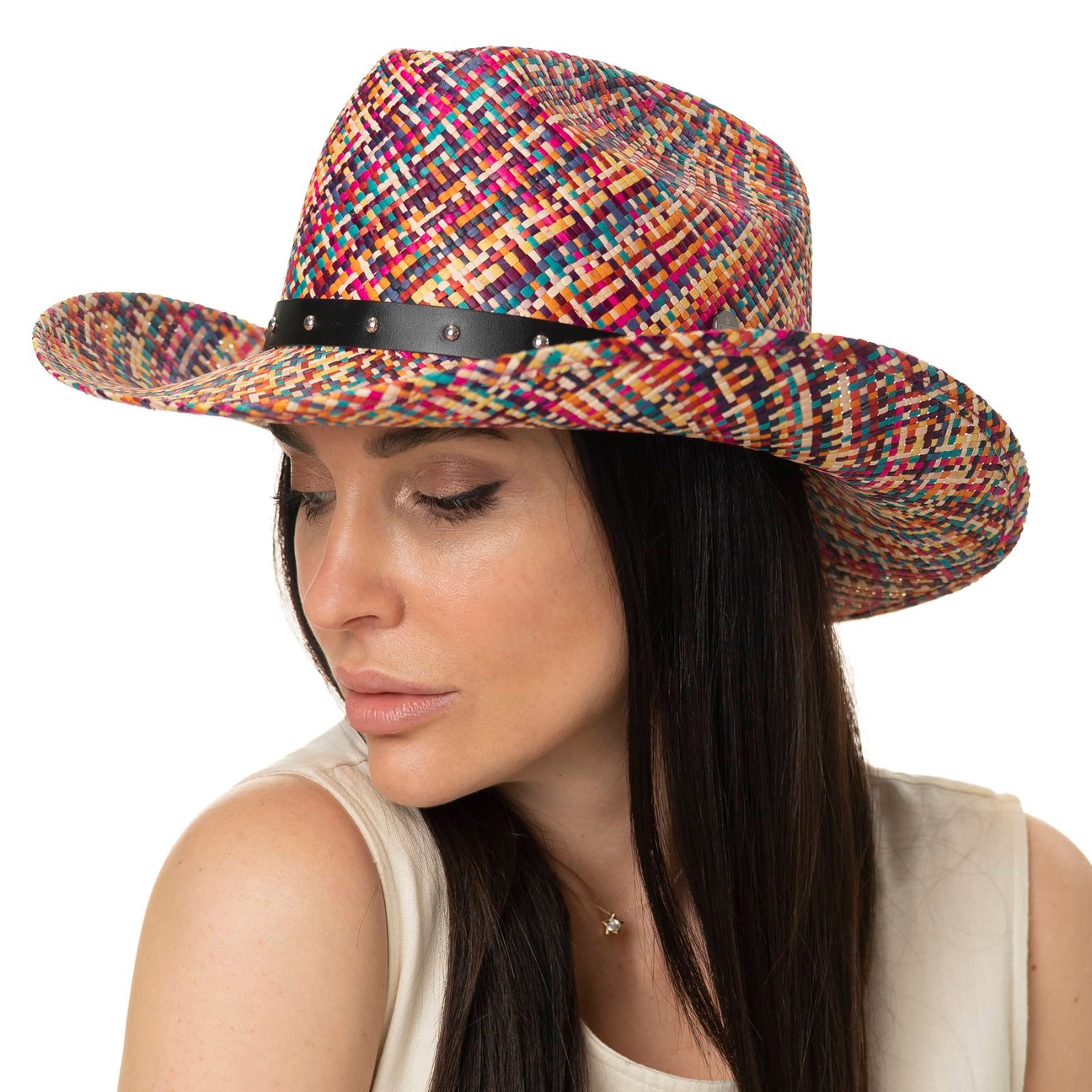 Chapeau Panama Femme Transparent Avec Tressé Et Perles Collection XIX - Couleur Blé, Taille Unique