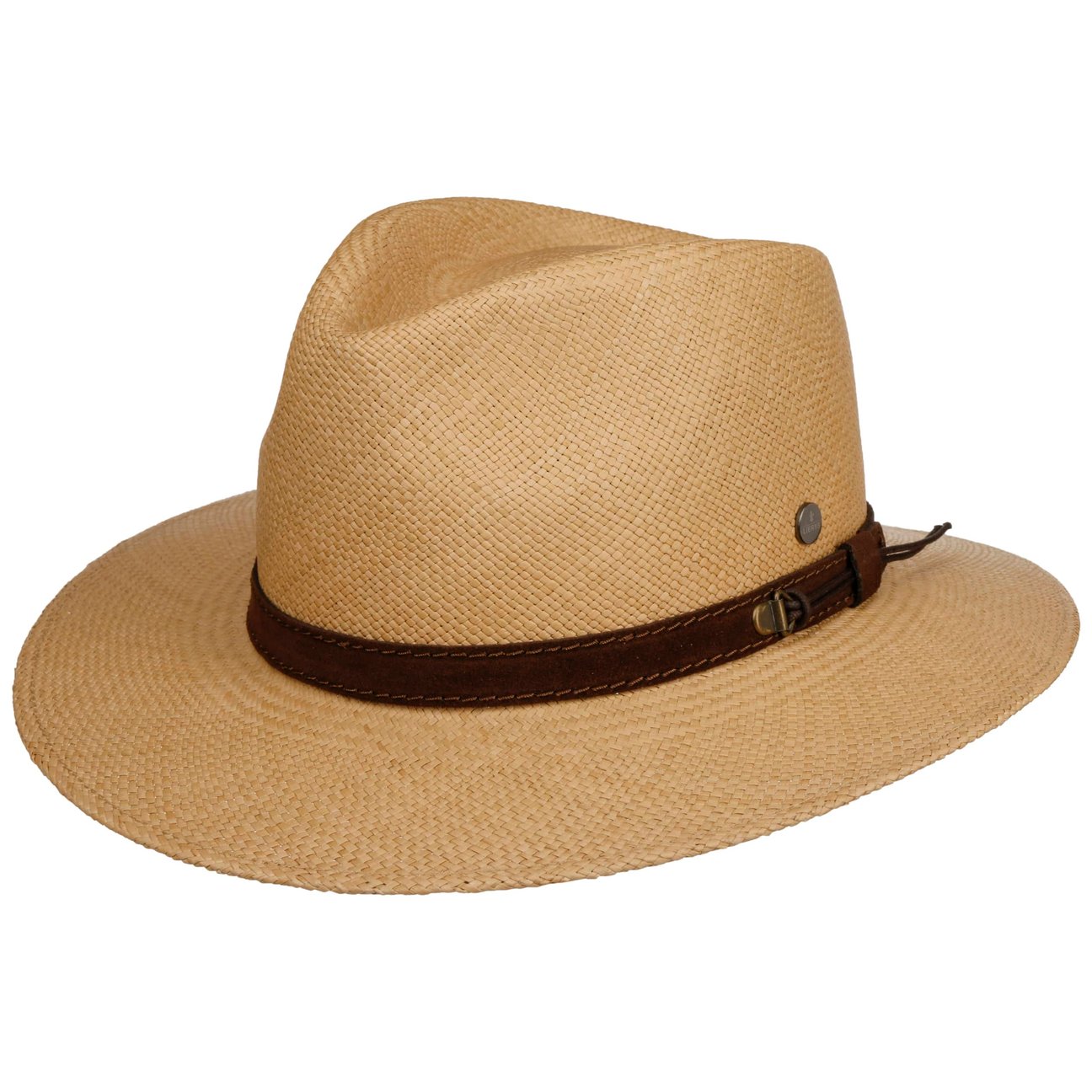 Chapeau Panama Homme - Paille Tressée - Bord Bouclé - Protection UV - Taille 58 Cm (7 1/8) - Marron - Cadeau été Vintage