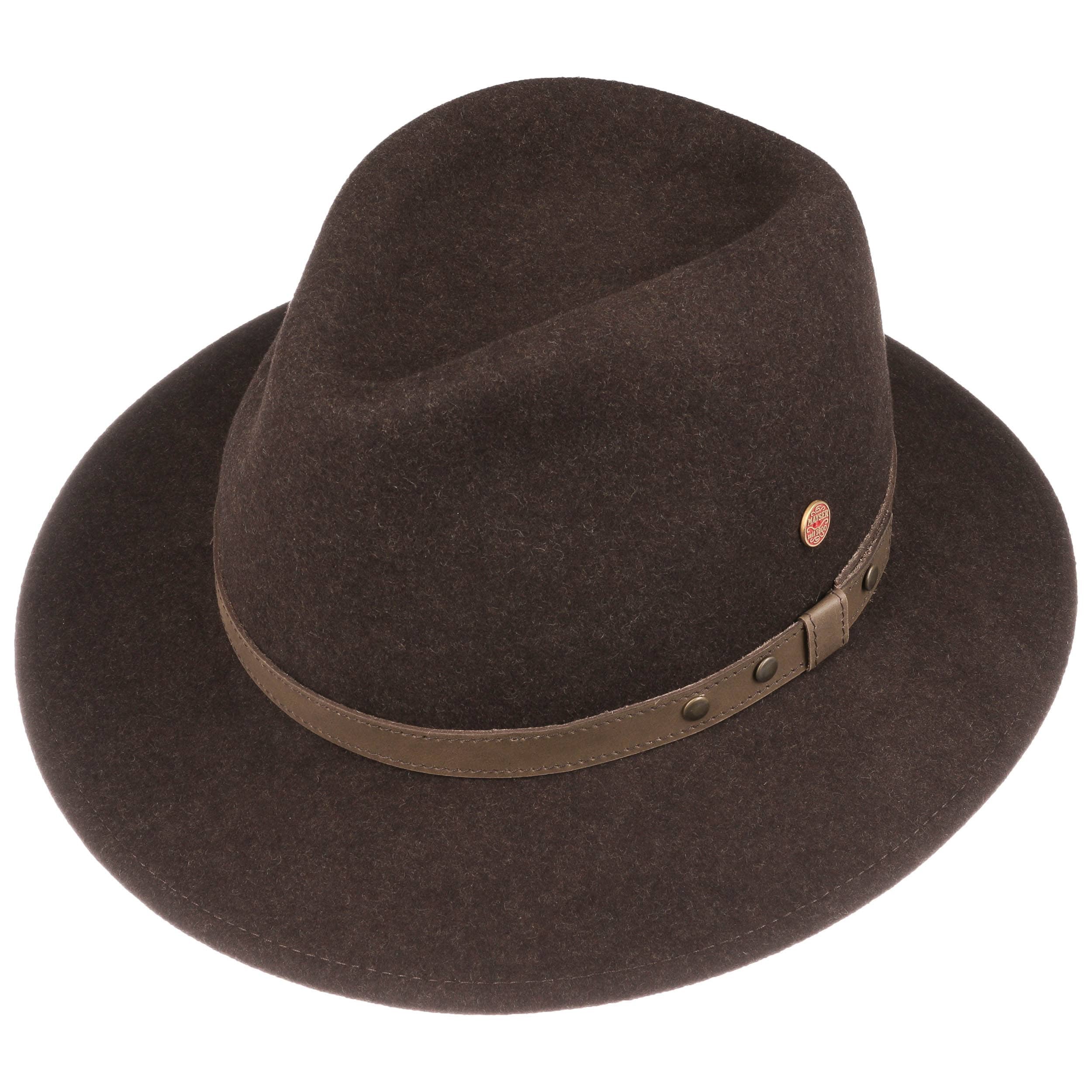 Chapeau feutre de laine marine garniture cuir | Chapeau femme et homme