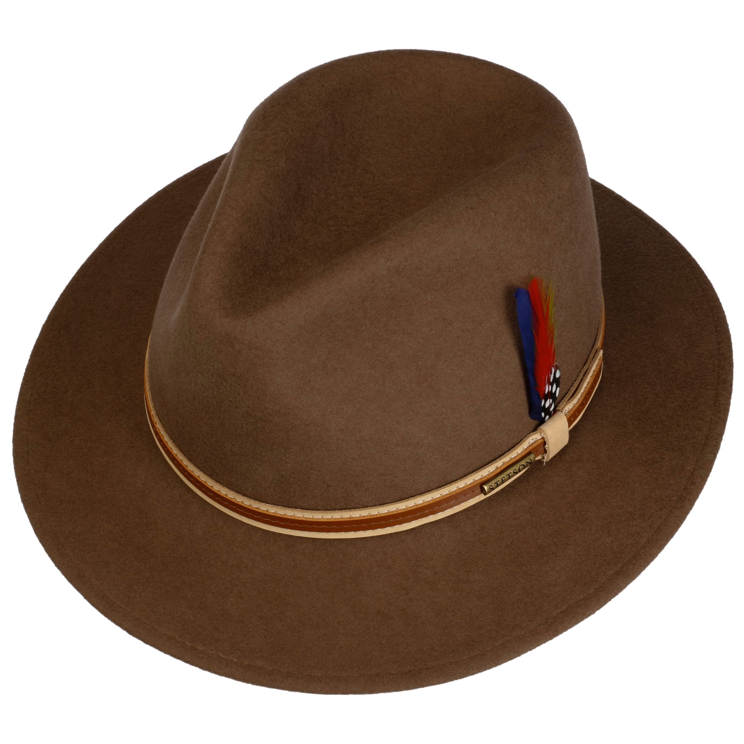 Chapeau De Feutre Fin Noir Imperméable Vintage - Taille 58 - Bordé De Cuir Marron - Occasion Très Bon état