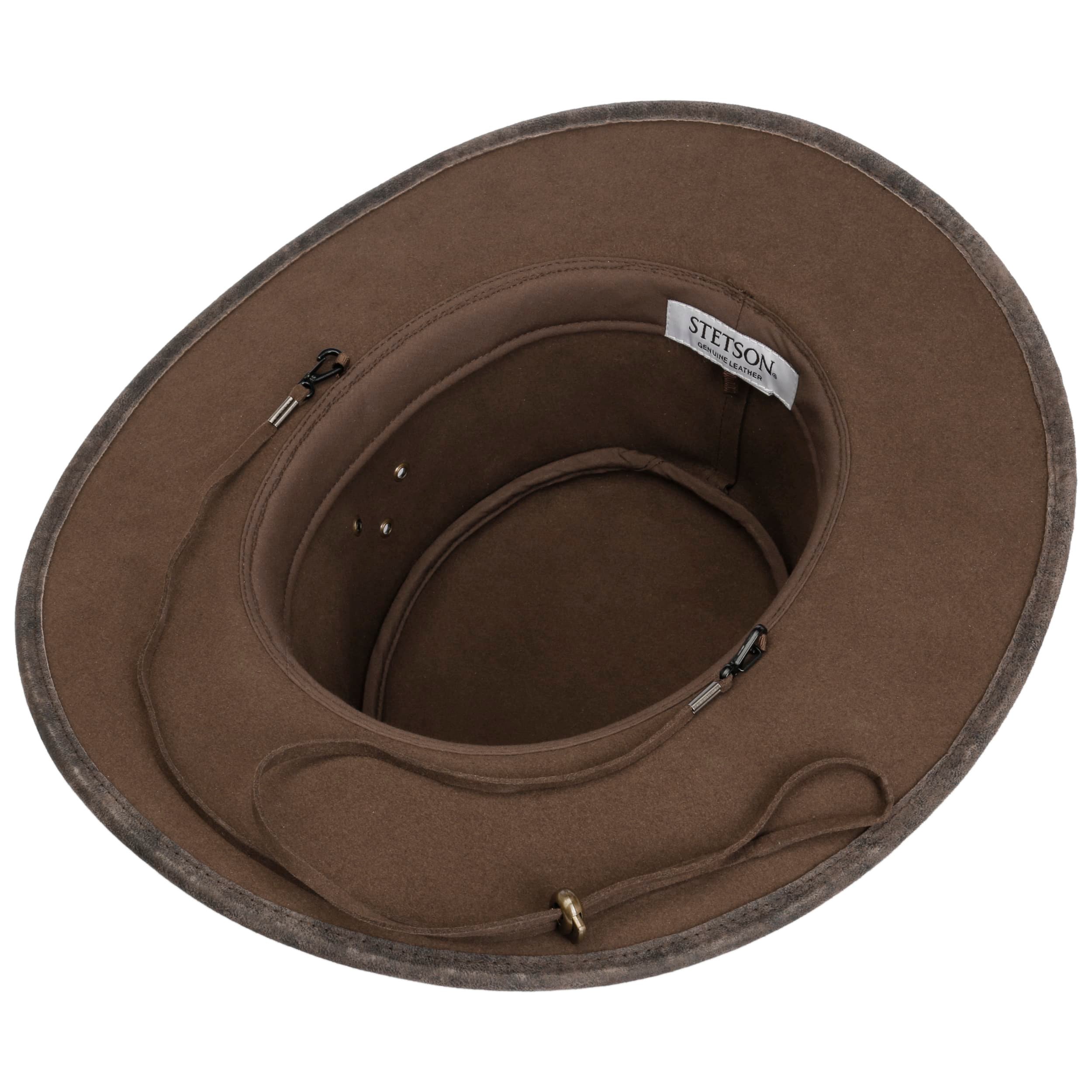 Chapeau Cowboy Stetson – The Billy Kidd – Marron Daim, Plume, Bande, Pierre Turquoise – Taille 7