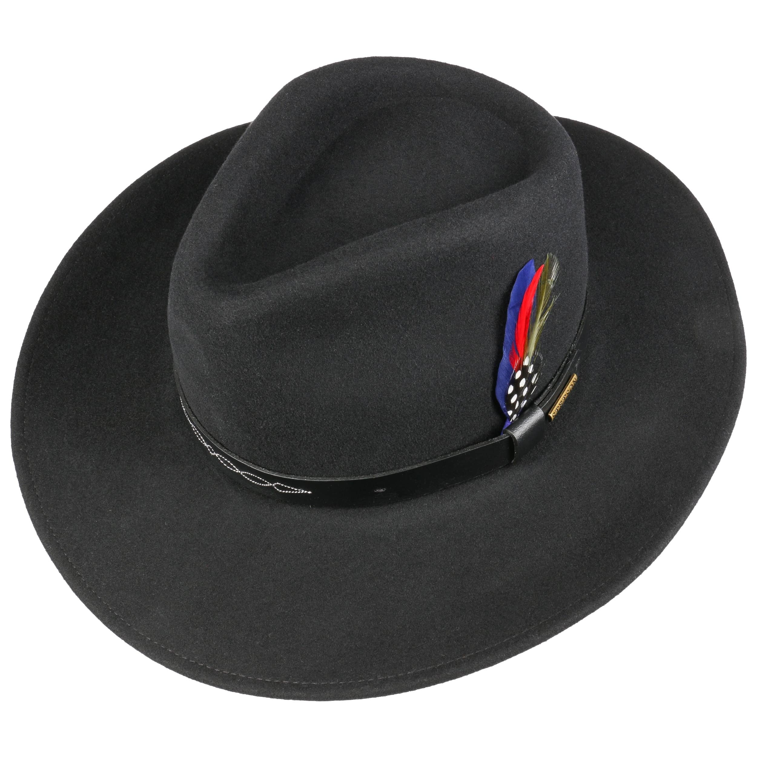 Chapeau En Feutre De Laine Dallas - Noir, Pour Homme Et Femme - Tailles XS à XL, Bande En Cuir