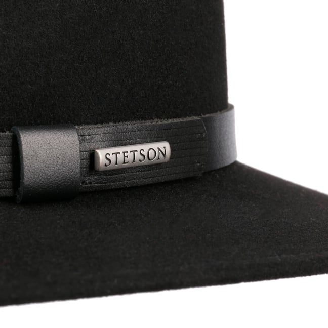Chapeau Cowboy Feutre Stetson Sheplers – Noir, Taille 7 1/2, Bande Cuir Et Plumes, Vintage