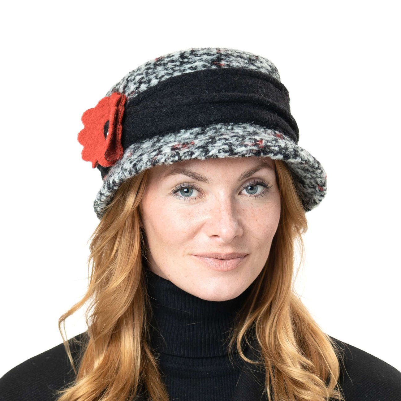 Chapeau Femme à Fleurs Noires - Taille Unique, Polyester, Style Bob