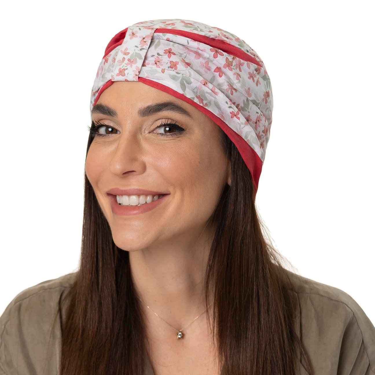 Turban En Soie Brute Fait Main, Décoré De Pétales De Rose - Taille Unique, Neuf Avec étiquettes