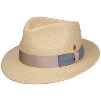 Chapeau De Paille Lierys Chapeau Panama Sportive Trilby Femme/Homme - Made In Ecuador Fedora De Plage Avec Passepoil Printemps-été, Nature-bleu Foncé, 59-60 Chapeau Fedora